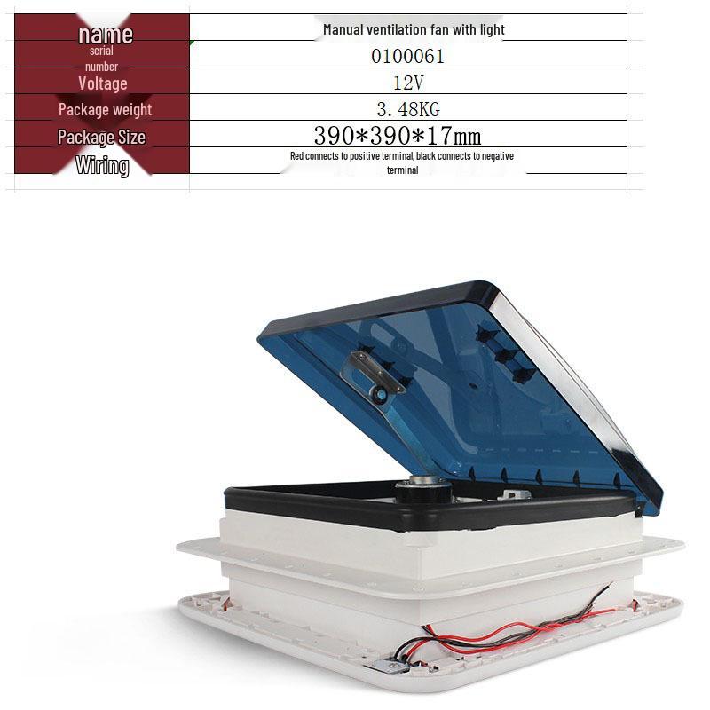 12V/24V RV Skylight Ventilation Fan with Rain Sensor, Insect Protection, Two-Way Airflow & Light for Motorhomes