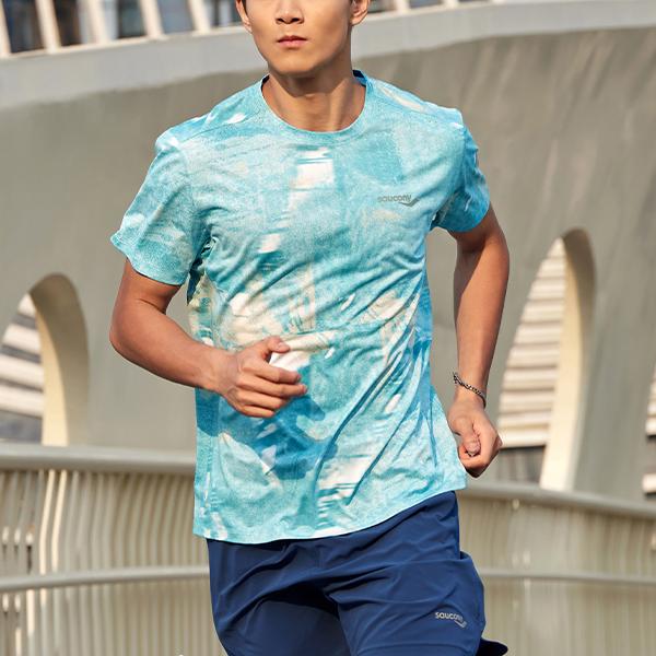 Saucony Breathable Moisture-Wicking Running Casual Short Sleeve T-Shirt Men Tops Blue SC2239039-2