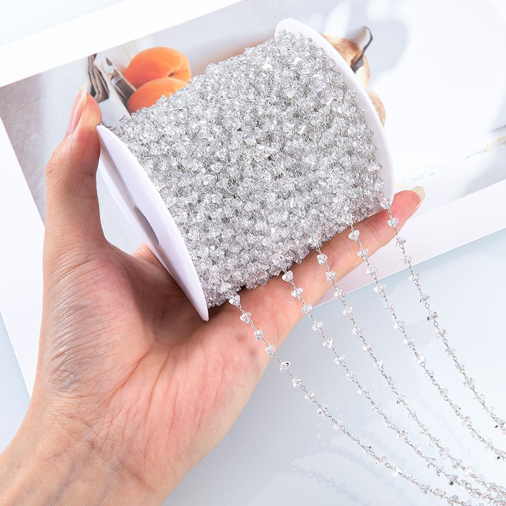 1M Transparent Grave Crystal Stone Beads Copper Chain Irregular Triangle Steel Color Chain DIY Necklace Bracelet Jewelry Making
