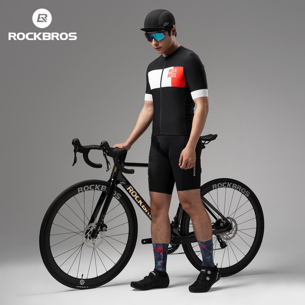 ROCKBROS Short Sleeve Cycling Jersey High Elasticity Lightweight Breathable Sports Jersey Slim-Fit Color-Block Cycling Clothing