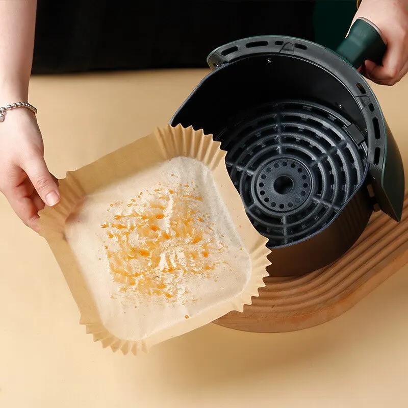 25/50/100pcs/set Air Fryer Disposable Paper Parchment Wood Pulp Steamer Cheesecake Air Fryer Accessories Baking Paper For