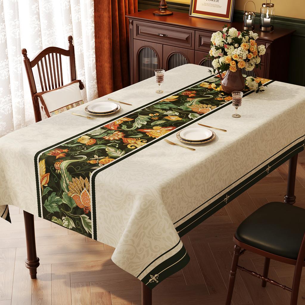 American Style Vintage Table Runner with Floral Jacquard Weave for Coffee Table Living Room Home Decoration Outdoor Picnic Mat