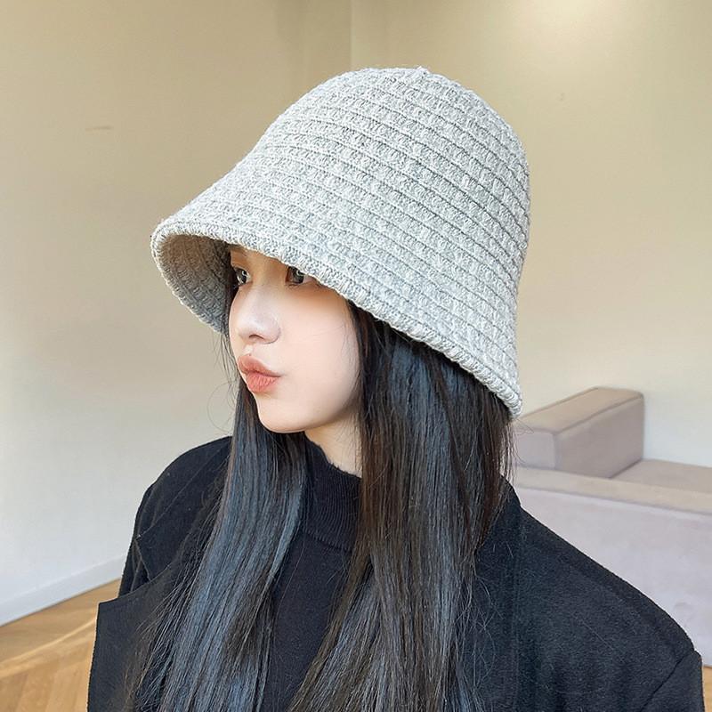 Knitted Bucket Hat For Women With Letter Embroidery And Warm Breathable Fabric For Fall Winter Casual Looks Gray