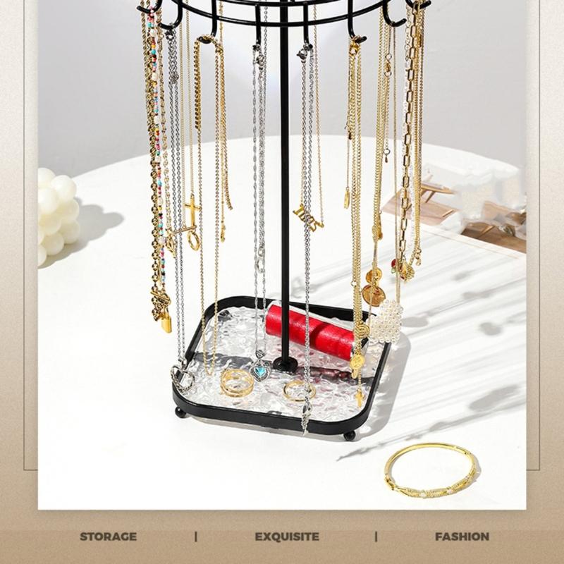 Rotating Jewelry Display Stand Detachable Acrylic Metal Organizers for Necklaces Bracelets Earrings 360 Degree Showcase