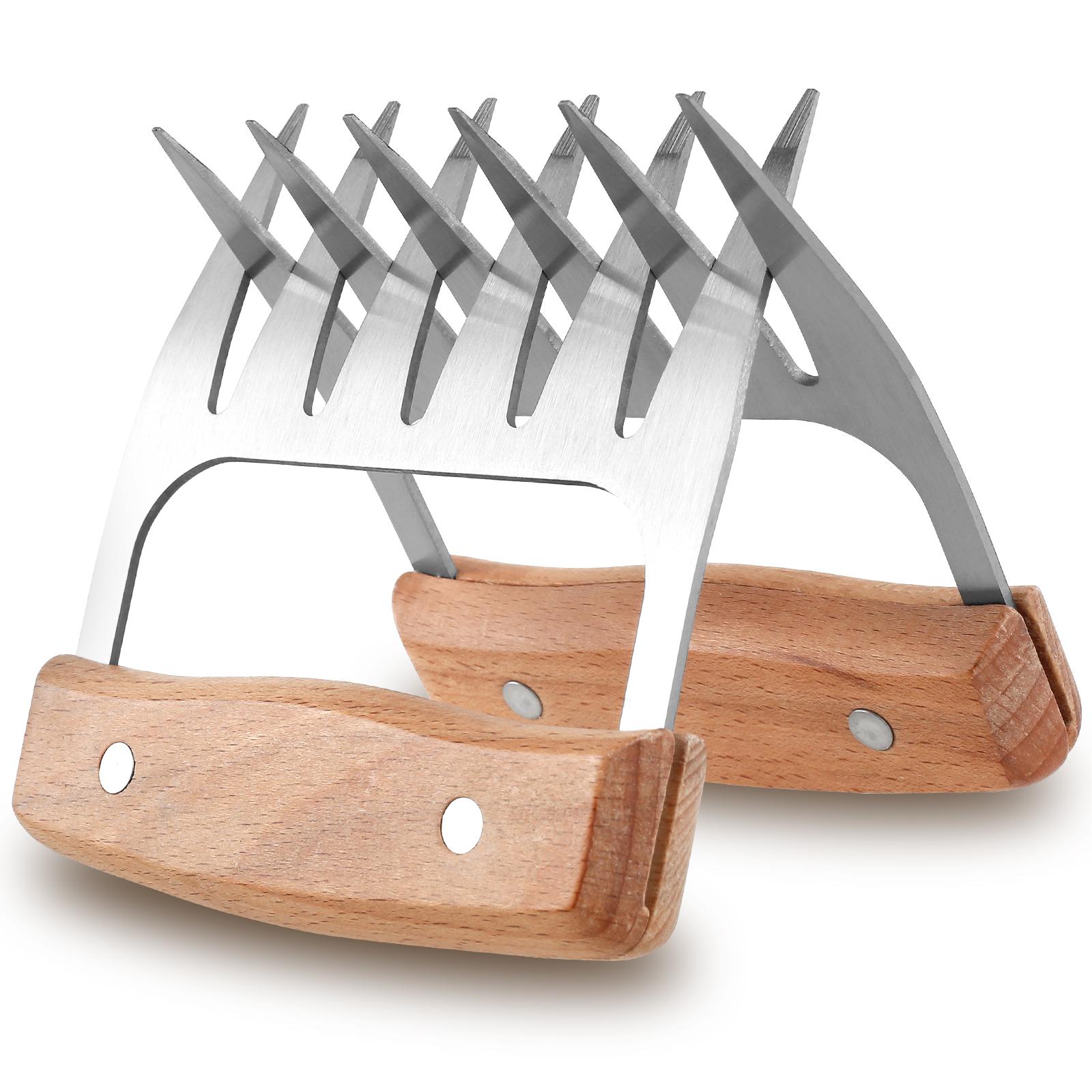 

2Pcs Meat Shredder Claws Stainless Steel BBQ Meat Claws with Wood Handle Portable Efficient Pulled Pork Shredder Claws for Grill