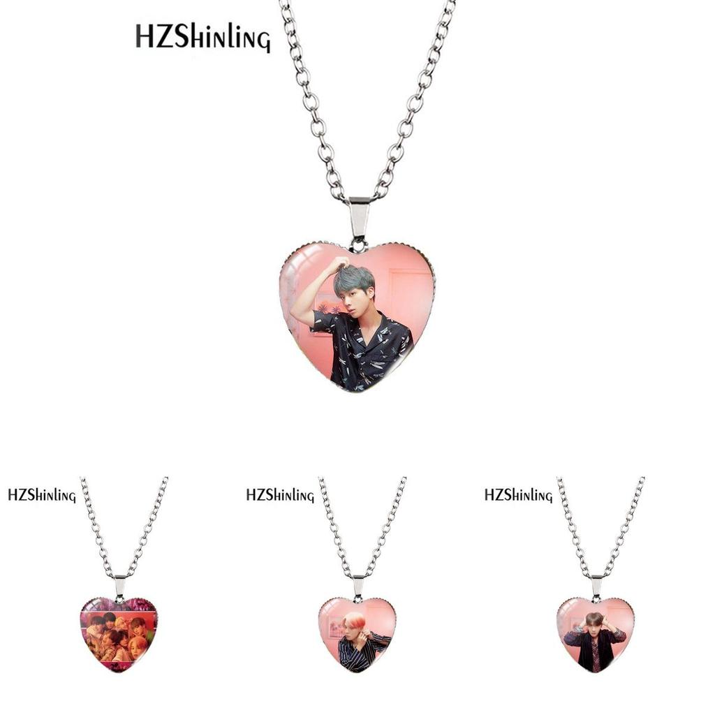 Stylish Bts Jewelry Heart Shaped Necklace Fashionable Alloy Long Chain Accessory