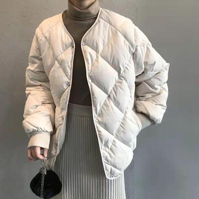 Retro Down Cotton Cotton-padded Clothes Women's Rhombus Grid Simple and Loose Casual Winter New Top Women's Coat