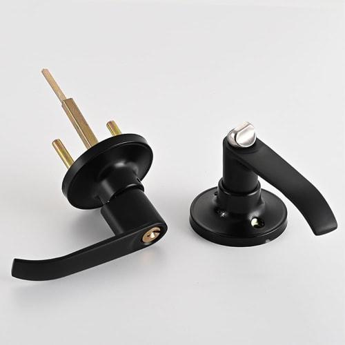 ESJNNK Replacement Door Knob with Lock, Lever Handle, Solid Hardware, Lock, for Entryway, Indoor Door Lever, Bathroom Door Knob, Toilet (Black)
