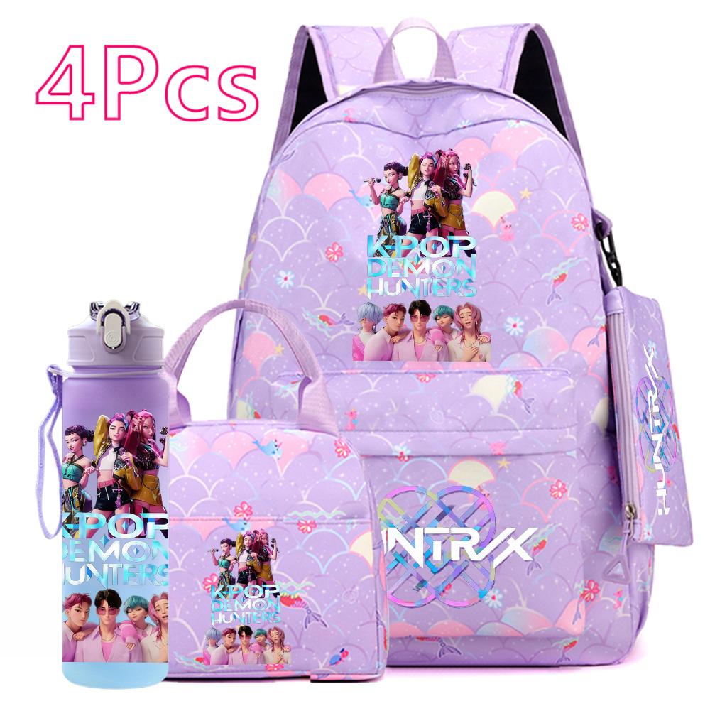 Set da 4 pezzi/set Zaino stampato KPOP cartone animato con borsa a mano astuccio borraccia da 750 ml per adolescente ragazzo ragazza zaino di grande capacità borsa da scuola zaino