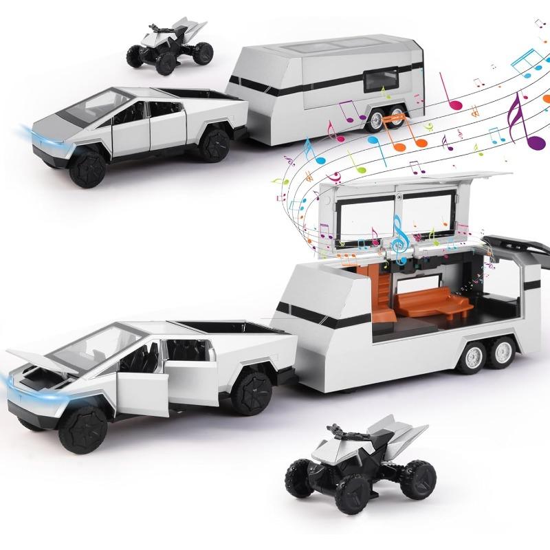 

Cybertruck Toy Сплав Cyber ​​Truck Toy Модель RV Модель квадроцикла Комплект квадроцикла, 1/32 литий під тиском металевий пікап Модель автомобіля зі звуком, світлом і живленням, подарунки на день народження срібний