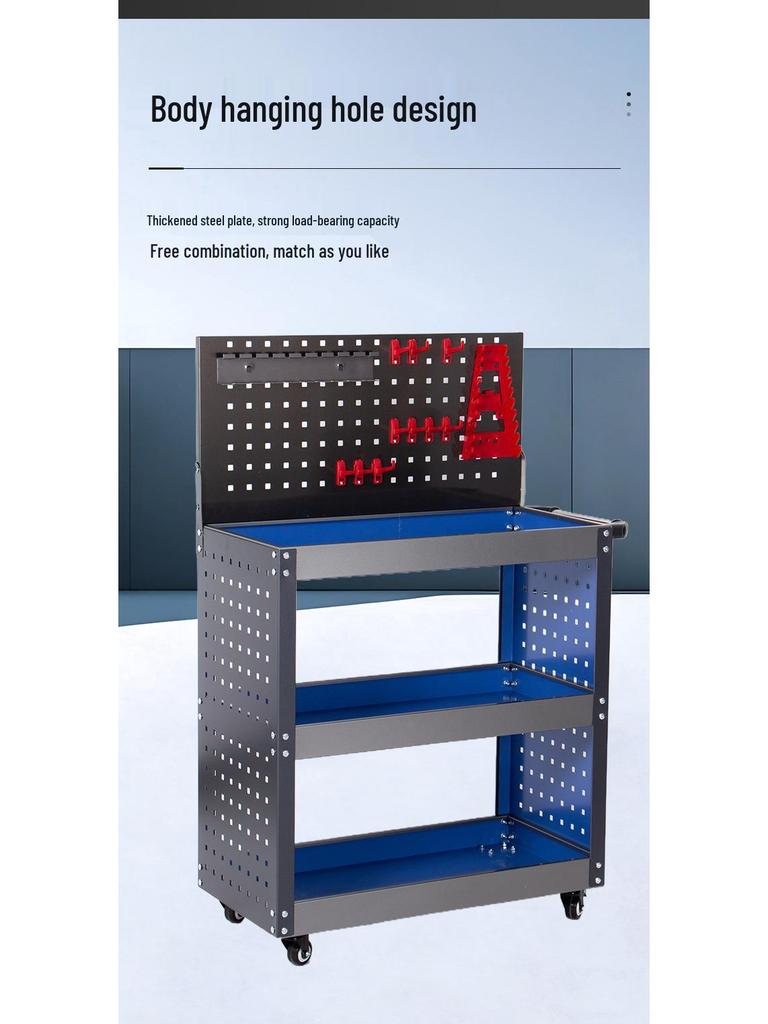 Three-Layer Movable Workshop Trolley for Auto Repair Tools and Parts Storage