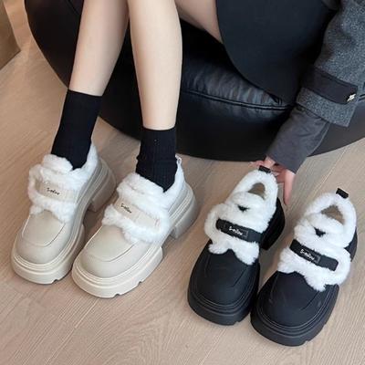 Fashion Womens Winter Warm Snow Boots New Thick-soled Cotton Lolita Mary Jane Leather Shoe Trendy Black Platform Ankle Boots Women Botas