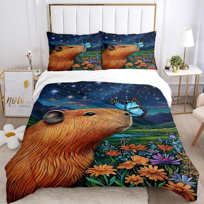 3pcs Capybara, Butterfly Duvet Cover Set - Machine Washable, Includes 1 Cover and 2 Pillowcases, No Core Included yy251013131