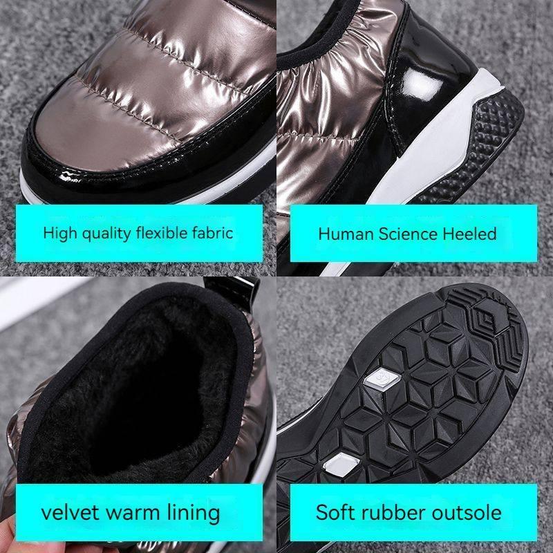 Velvet and Cotton Short Tube Snow Boots for Women's Cross-border Big Size Round Toe Warm and Thick Soled Cotton Shoes