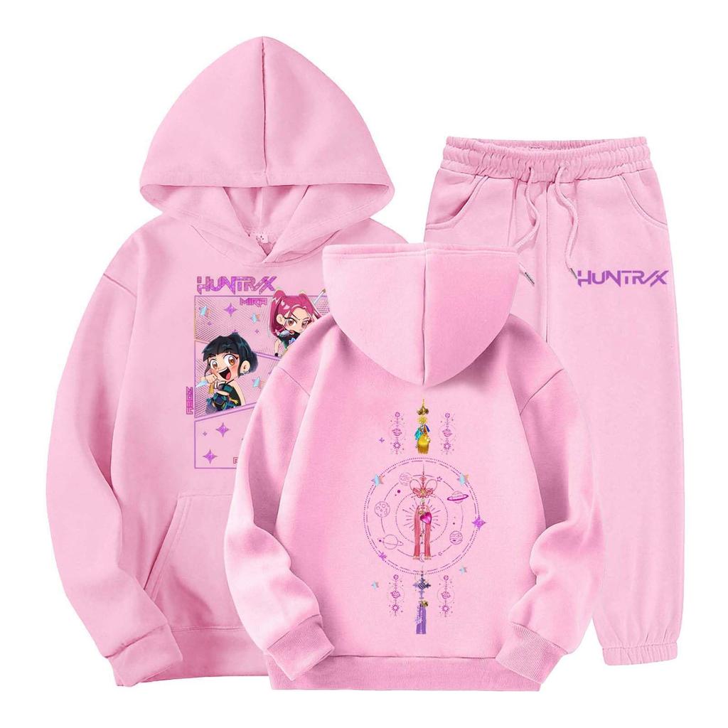 Kinder Freizeitmode Kapuzenpullover, Bedruckter Lockerer Hoodie und Freizeithose Zweiteiliges Set
