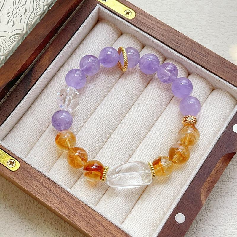 Lavender amethyst, white crystal, original design large particle single circle bracelet bracelet.