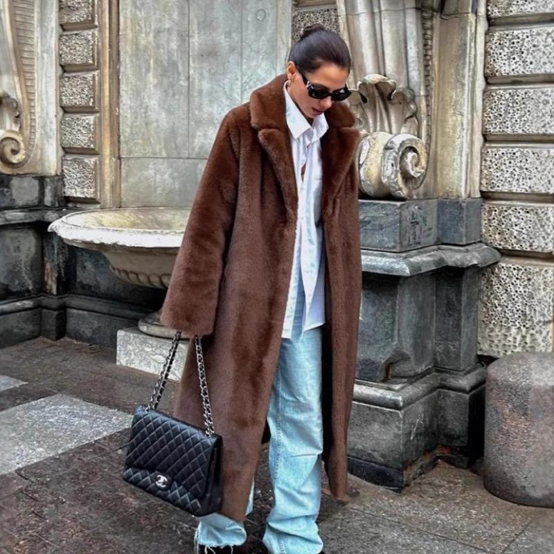 

Осенне-зимняя утолщенная норковая шуба с удлиненным костюмным воротником, универсальная новая куртка из искусственного меха, высококачественное плюшевое пальто для женщин XXL