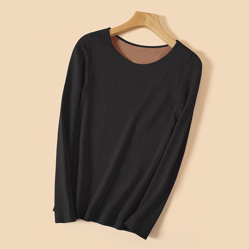 

Женский термотоп из немецкого бархата, облегающего кроя, с круглым вырезом и бархатной вставкой - Уютная одежда для осени/зимы One size [80-135 catties] чёрный