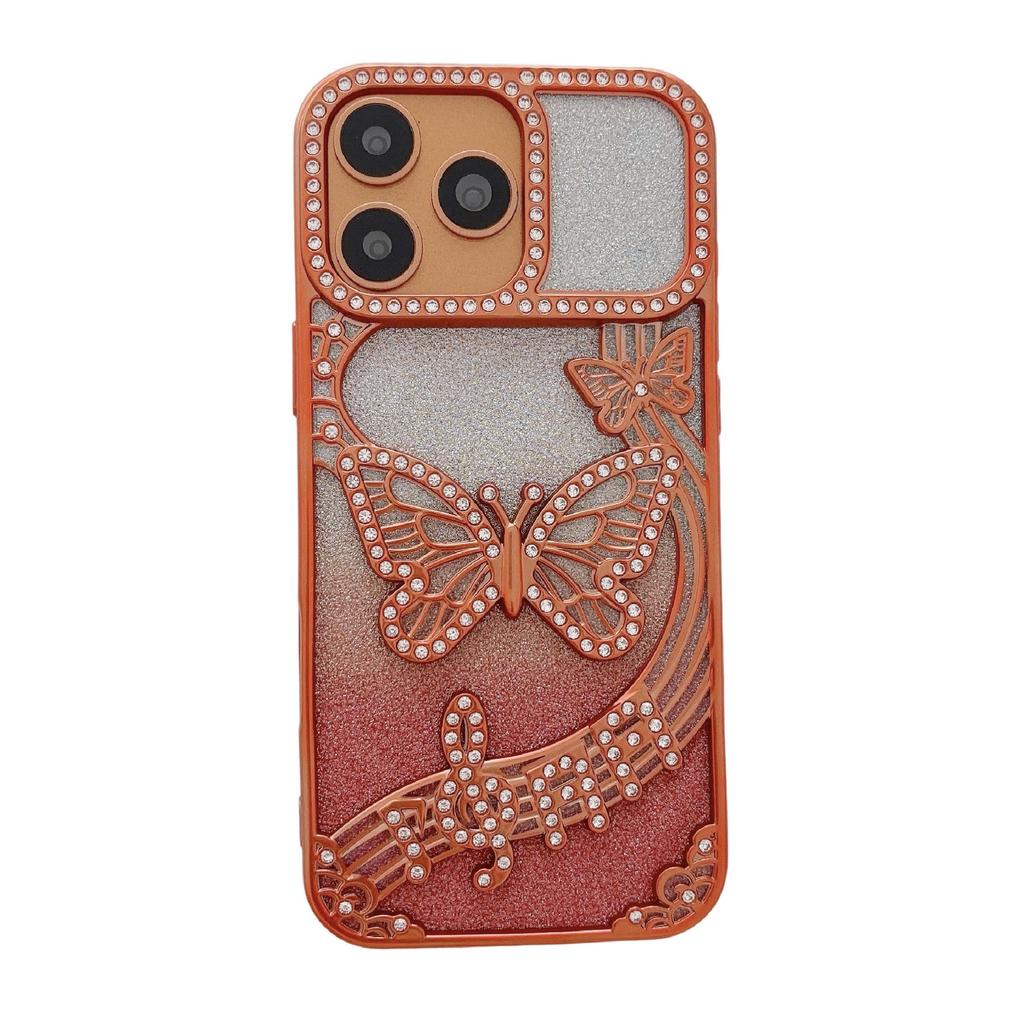 Popular Gradual Change Glitter Butterfly Mobile Phone Case for iPhone17Promax Hollow Apple 17 Protective Case