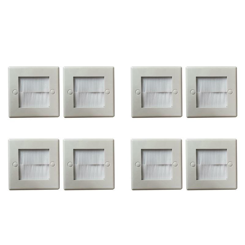 A84X-8Pcs Flush Brush Wall Plate Brush Single 1 Gang Wall Outlet Cable Entry Plate Tidy Mount Face Plate Wall Plate White