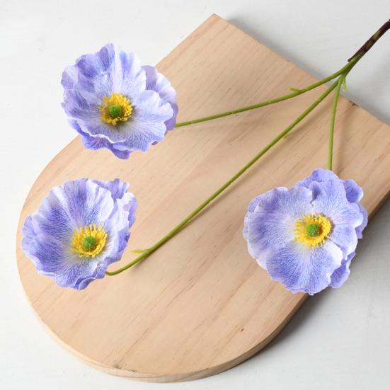 3 Heads Full Blooms Artificial Flower Real Touch Fake Silk Flower Branch with Long Stem for Home Kitchen Party Table Centerpiece