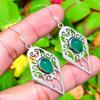 Natural Green Onyx Gemstone Handmade 925 Sterling Silver Earring 2.32" I3l86