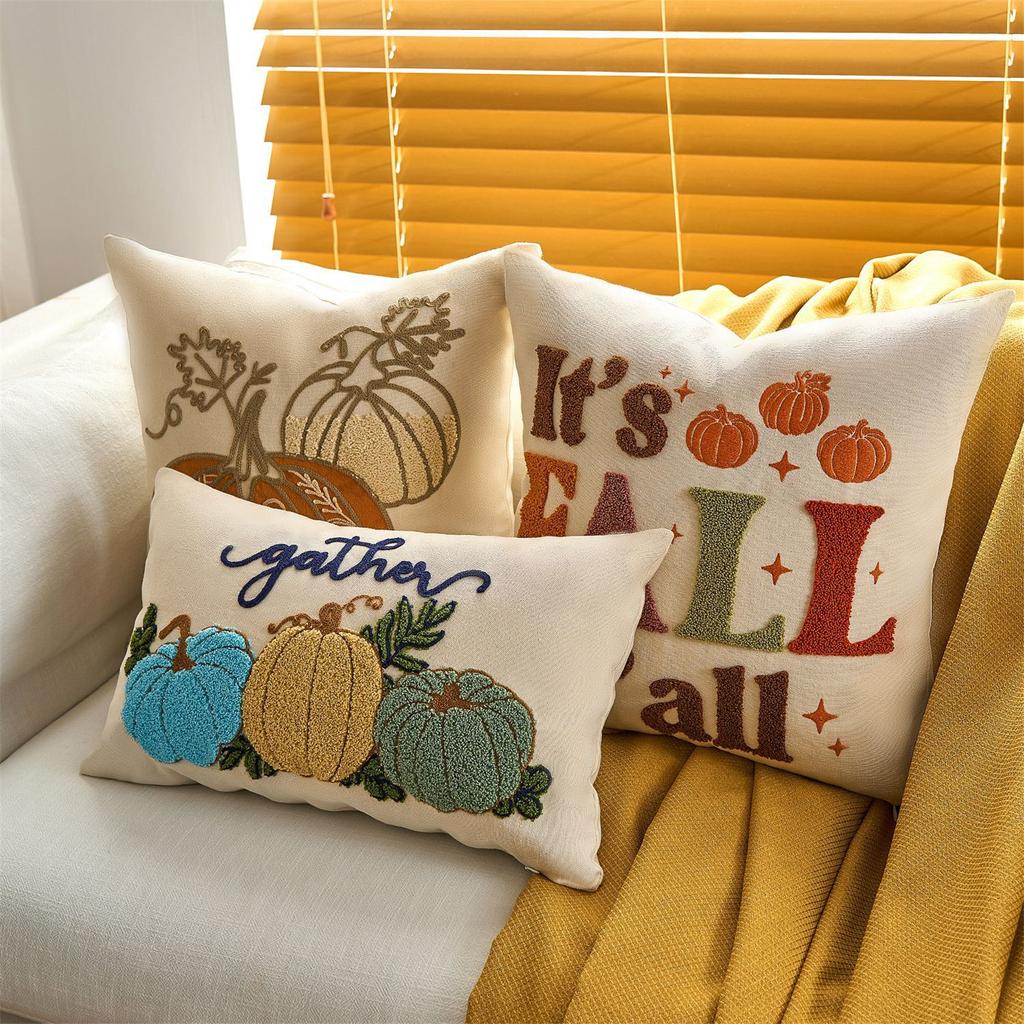 Halloween Pumpkin Embroidered Throw Pillow Cover For Sofa Living Room Outdoor Garden Decor Polyester Cushion Case