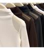 Women's Autumn/Winter Mesh Patchwork Off-Shoulder High Neck Long Sleeve T-Shirt with Brushed Fleece Inner Layer
