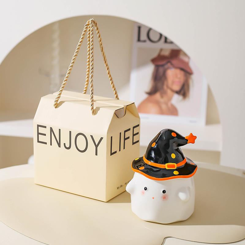 Birthday Gift Funny Ghost Mug with Lid Ceramic Cup Niche Gift Souvenir Water Cup Halloween Gift