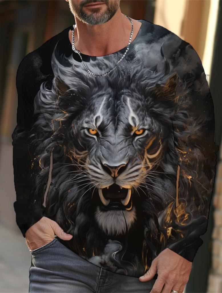 Camiseta de manga larga con estampado de león para hombre, ropa informal para hombre, camisetas de moda con estampado 3D completo de animales, ropa de calle