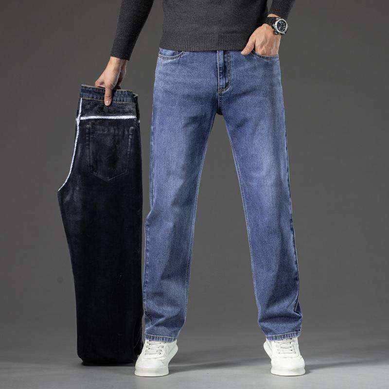 2024 Herbst/Winter Neue Große Gerade Röhre Lose Cowboy Herren Stretch Und Samt Dicke Warme Hose
