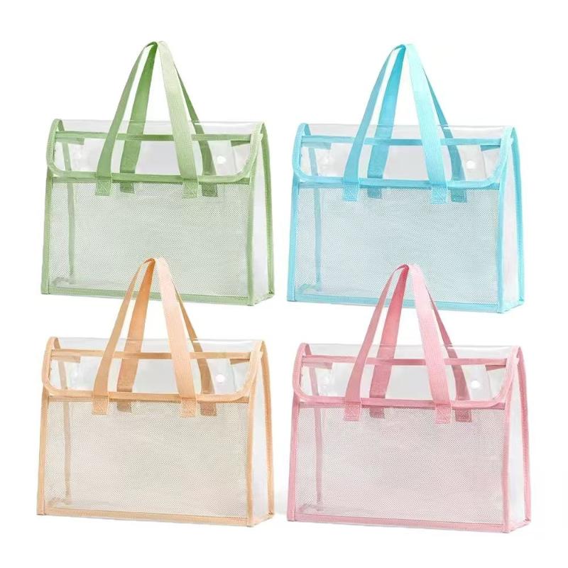 Clear PVC Transparent Exam Tote Bag Waterproof Handbag Portable Heavy Duty for School Students Exam Office Supplies Storage