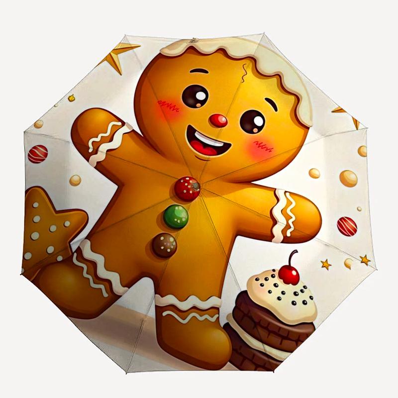 Gingerbread Man Themed Travel Umbrella 8 Ribs Automatic Opening and Closing, Portable Folding Design, Compact and Stylish Umbrella Suitable