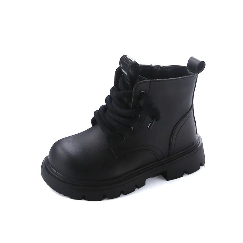 New Kid's Boot Black Khaki Causal Autumn Boots for Girls Round-toe Thick Bottom Children's Fashion Ankle Boots Non-slip Zipper