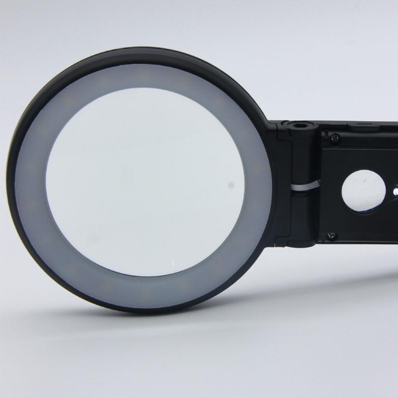 Große beleuchtete Lupe mit 18 LEDs, handgehalten, mit Ständer, zum Lesen, für Naharbeiten, Münzen, Schmuck, Makuladegeneration
