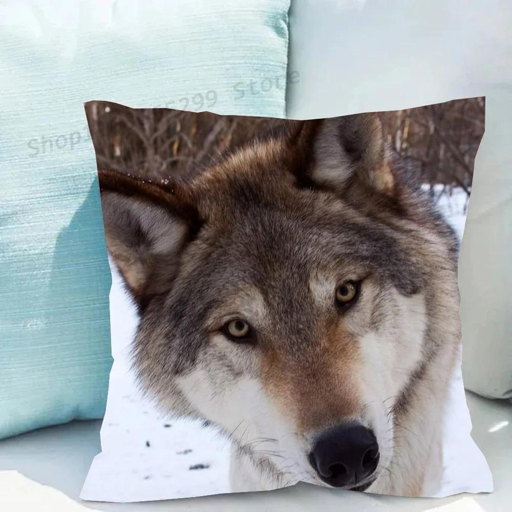 pc Majestic Wolf Print Pillowcase Set Polyester NonEmbroidery Cushion Covers for Sofa Bed Man Cave Home Decor