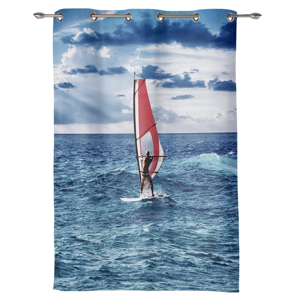 Tende per Finestra Vela Onde del Mare Blu Tende per Finestra Camera da Letto Soggiorno Tende Decorative per Cucina Tende a Rullo