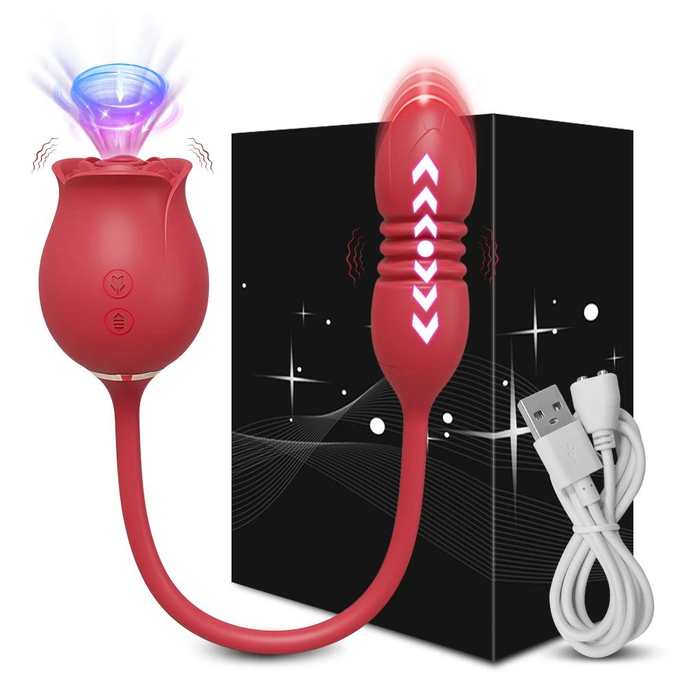 Rose-Vibrator for Women Clitoris Stimulator Telescopic Sucking Oral Biting Thrusting Female Sex Toy Clit Sucker Adults Goods