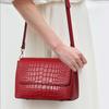 Women's Genuine Top Grain Leather Crossbody Bag Red Crocodile Pattern Shoulder Bag with Adjustable Strap and Flap Closure