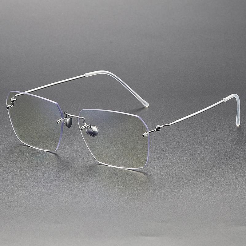 Denmark Brand Polygon Rimless Glasses Frame Men Women 2128 Fashion Frameless Oversize Eyeglasses Pure Titanium Ultralight Gafas