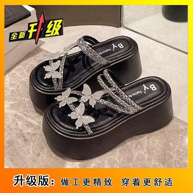 Wear Height-increasing Versatile Fashion Sandals Fairy Two Wear Thick-soled Round Head Lazy Casual Rhinestone Slippers 2025 Summer