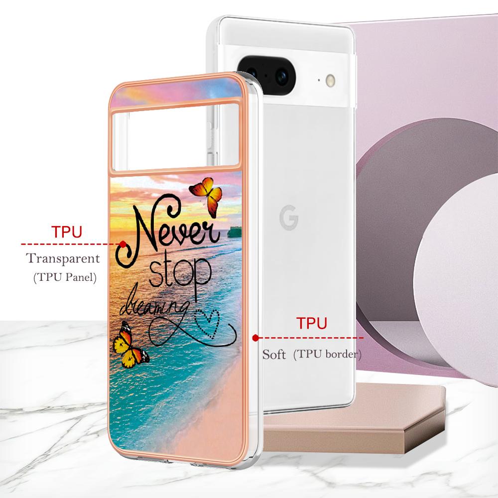 For Google Pixel 8 Case with IMD Marble Flower Pattern TPU Mobile Back Cover