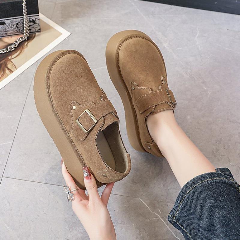 

Новые зимние женские повседневные туфли с пряжкой, теплые плюшевые хлопковые туфли для дома и улицы, лоферы, модные женские туфли на плоской подошве, zapatos de mujer 35 коричневый