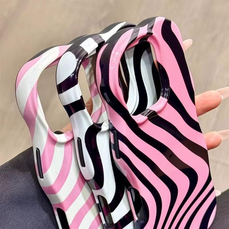 Luxury Glossy Wave Stripes Phone Case for iPhone 13 14 15 16 Pro Max Camera Protect Shockproof Hit Color fashion Phone Cover