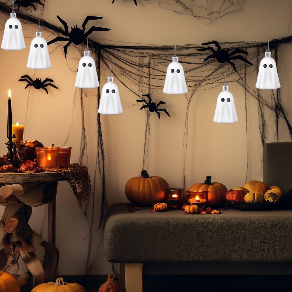 Slavnostní duchové dekorace Strašidelné halloweenské ozdoby duchů na stromy stěny dveře Sada 8 Lehké závěsné na párty