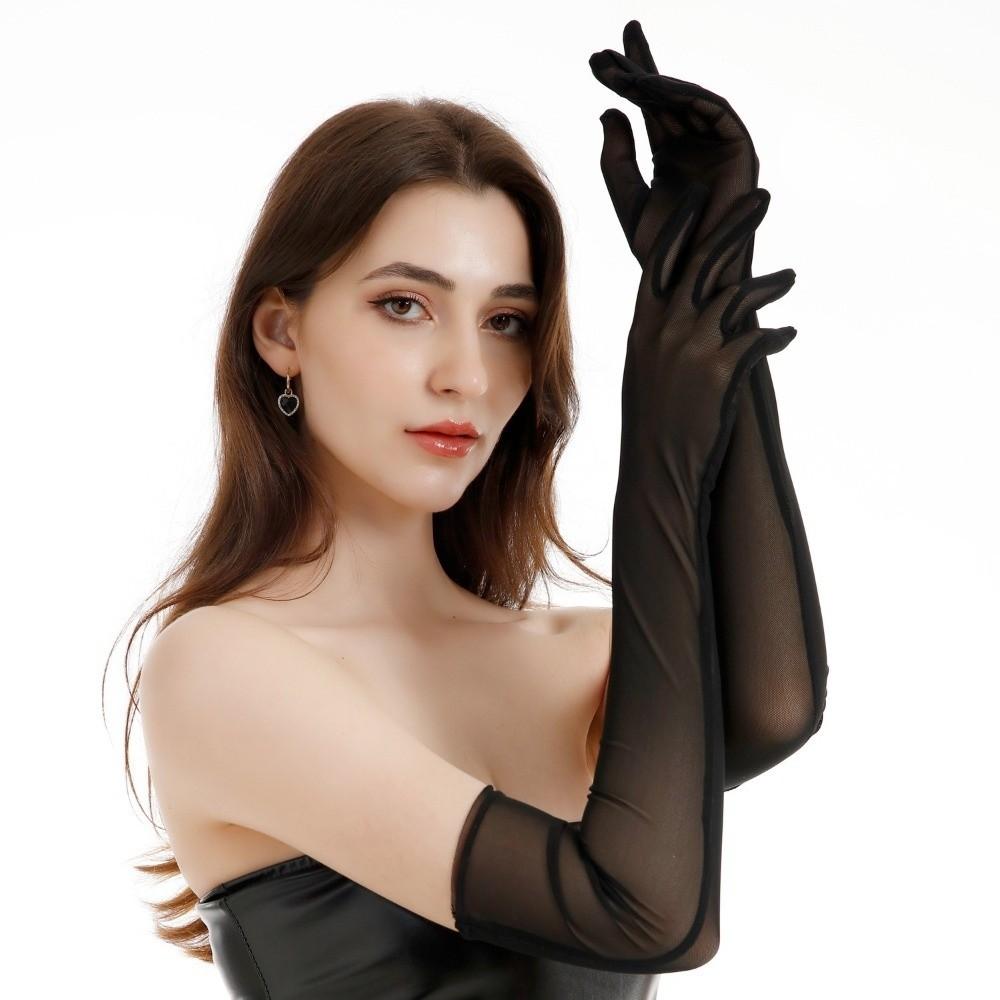 Ellenbogen-Transparente Handschuhe Ultra-dünne Netz-Vollfingerhandschuhe Sonnenschutz-Fäustlinge Hochzeit