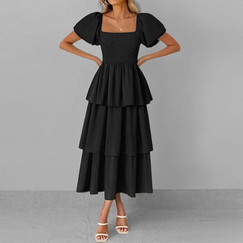 Spring New Women's Clothing Elegant and Elegant Waist-hugging Cake Skirt Solid Color Dress for Women