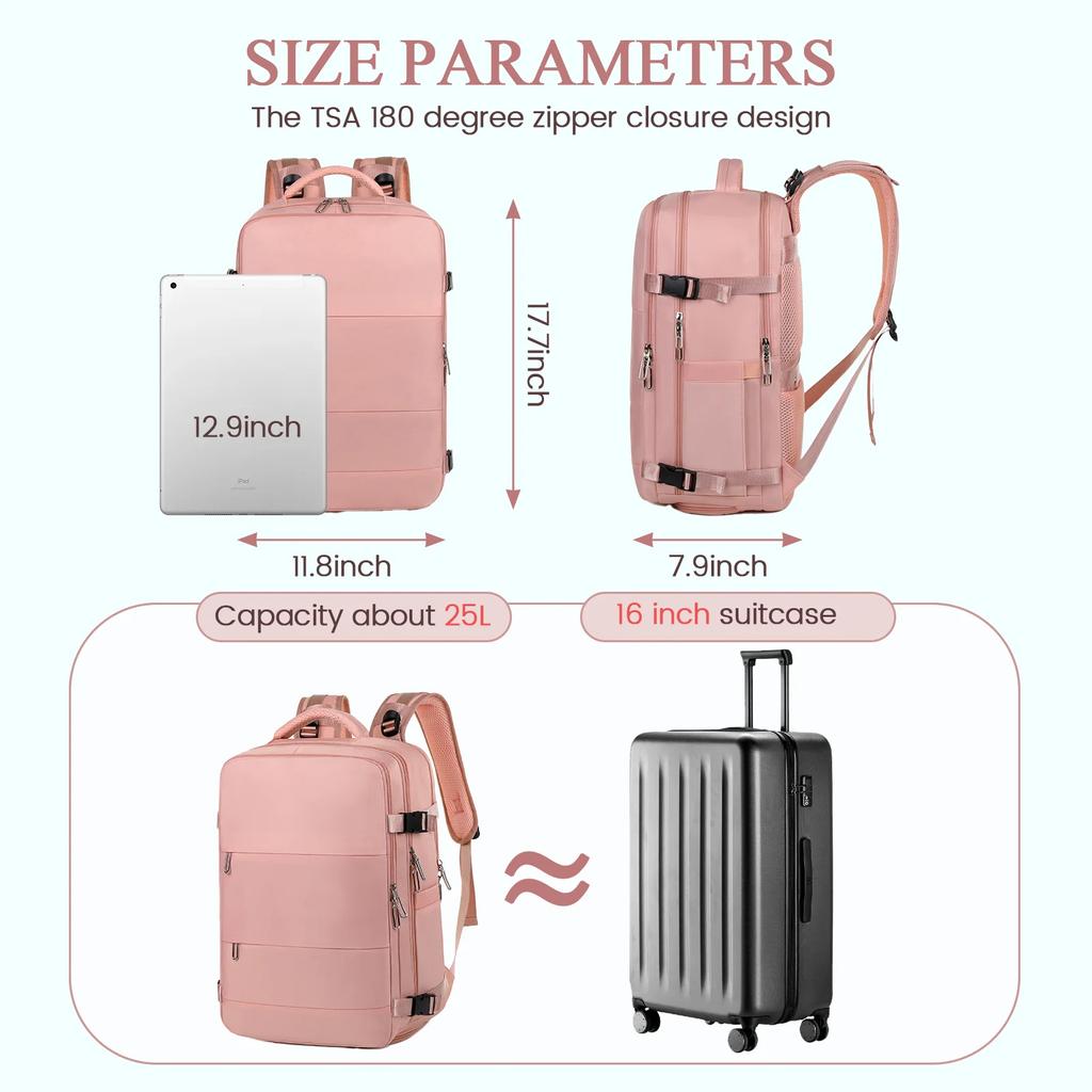 Travel Backpack for Women Men, Carry On Backpack with USB Charging Port & Shoe Pouch, Nurse Bag Daypack for Weekender Business Hiking