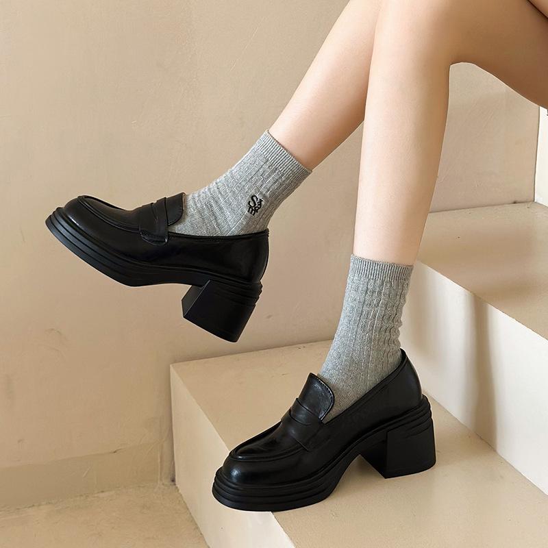 Retro thick heel small leather shoes women's spring and autumn 2025 new shallow loafers platform-soled versatile single shoes