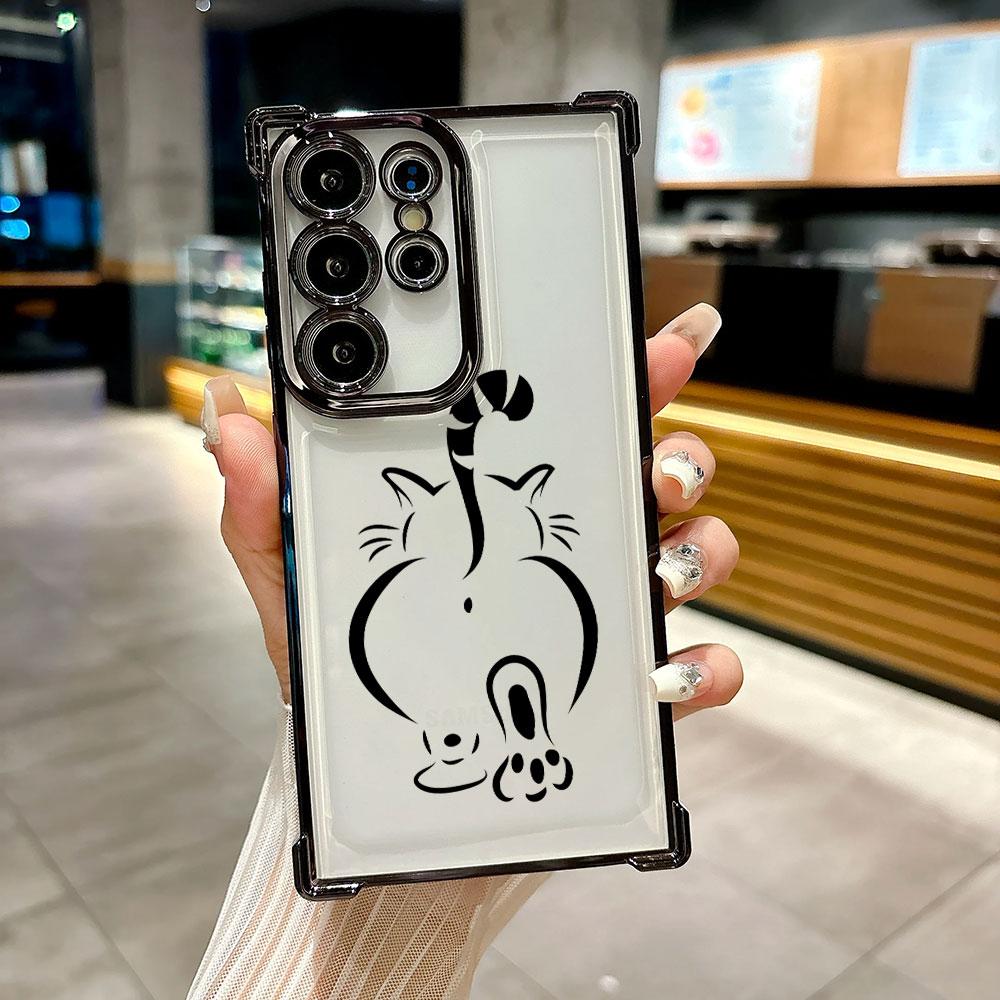 Funny Cat Black Line Art Cats Coque For Galaxy S26 Ultra Phone Case For Samsung S26 S25 S24 S23 S21 Ultra S20 FE S25 Plus Cover